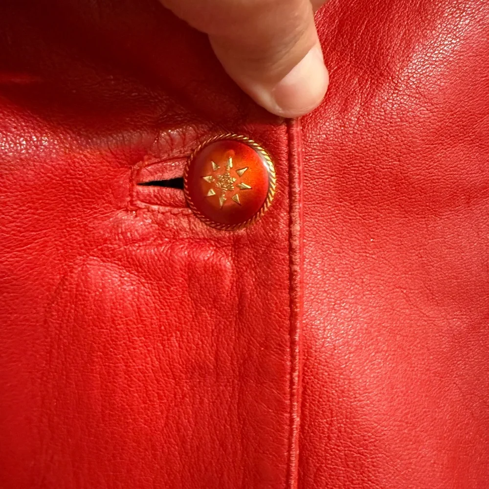 Custom Italian Gab Red Leather Jacket - Picture 3 of 8